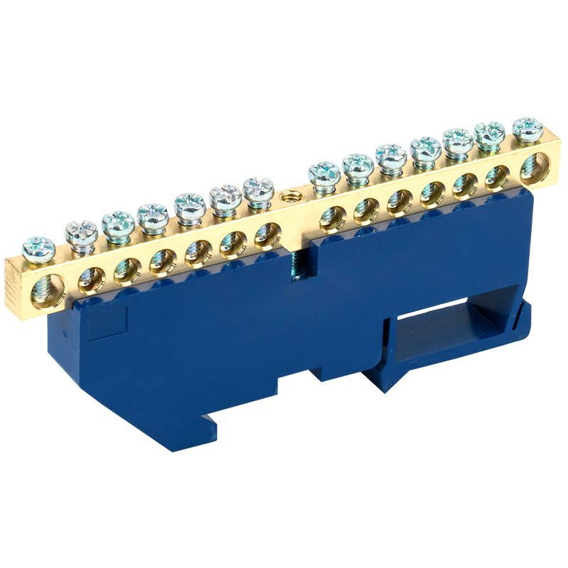 Шина «N» нулевая с синим изолятором на DIN-рейку 6x9мм стойка бол. 14 групп REXANT 11-2343