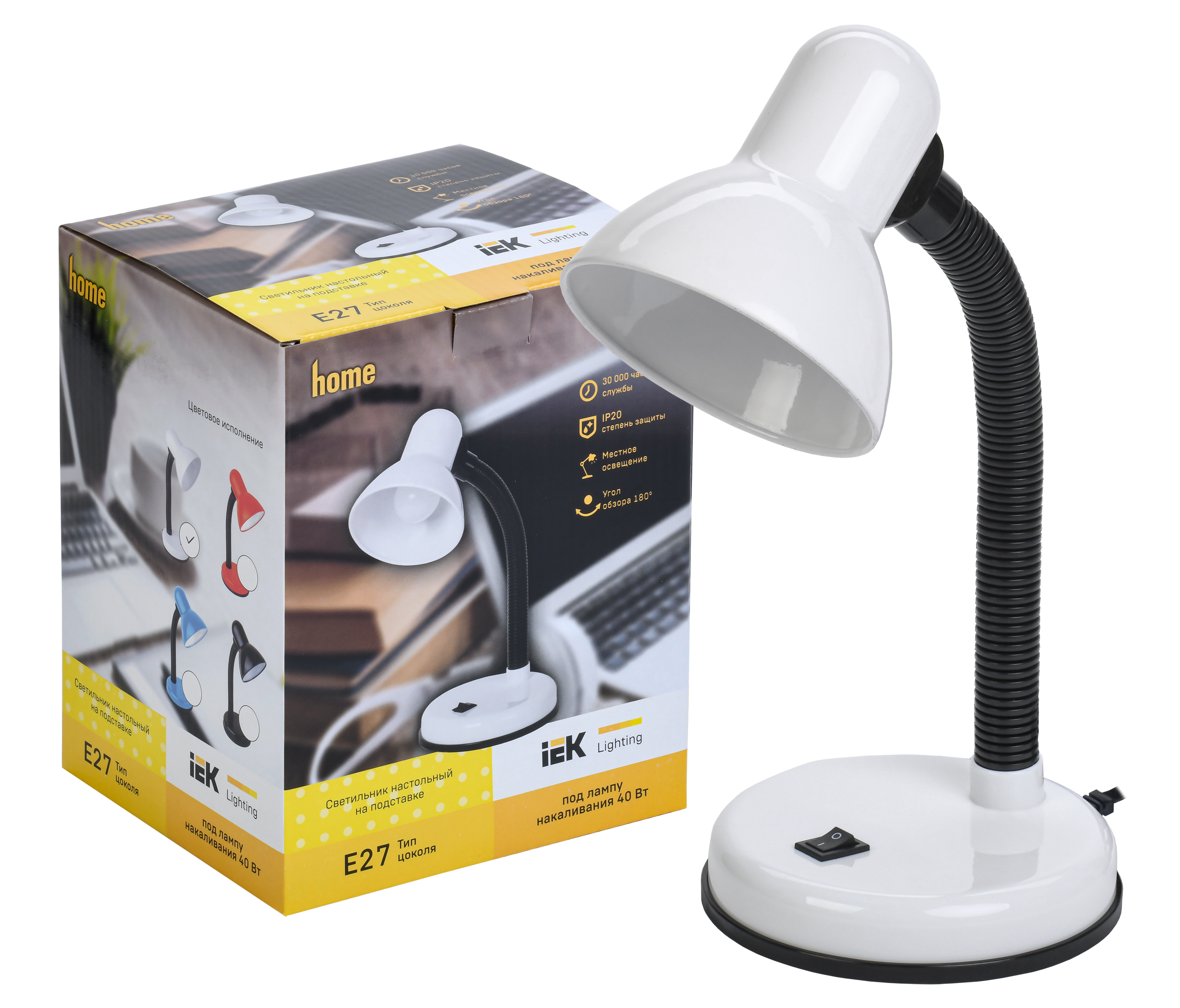 LIGHTING Светильник настольный 1002 на подставке Е27 белый IEK - Фото 2