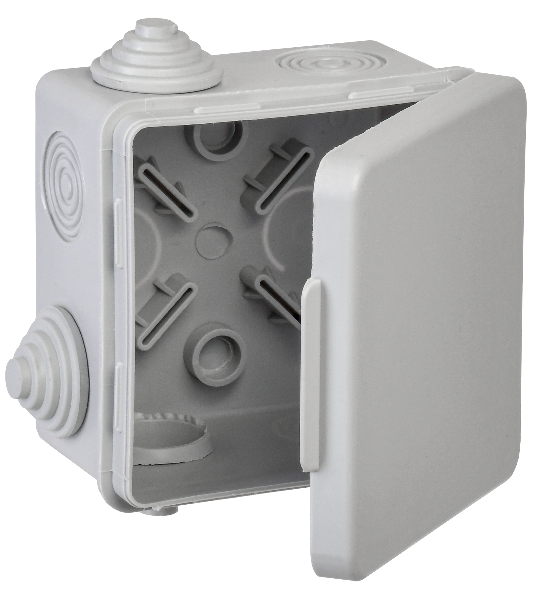 Коробка распаячная КМ для открытой проводки с откидной крышкой 80х80х50мм IP54 4 гермоввода (7035) GENERICA UKO31-080-080-050-K03-54G