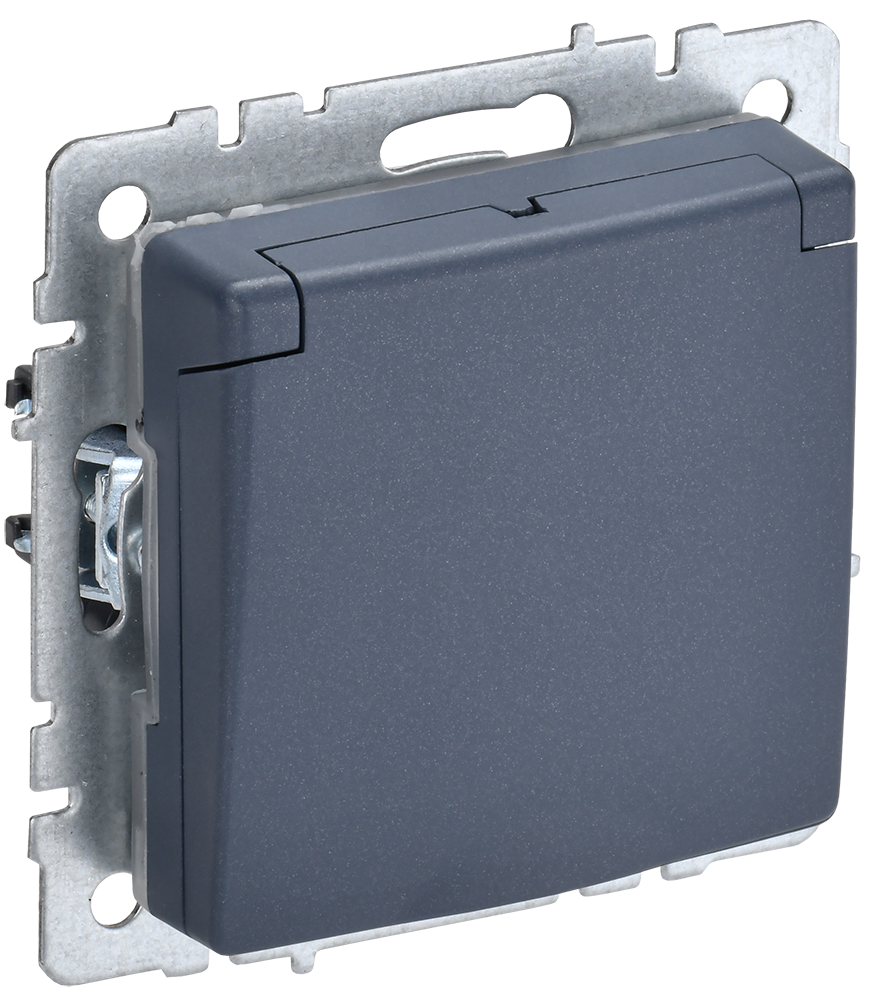 BRITE Розетка 1-местная с заземлением с защитными шторками и крышкой 16А IP20 РСбш10-3-БрМ маренго IEK BR-R16-16-K35