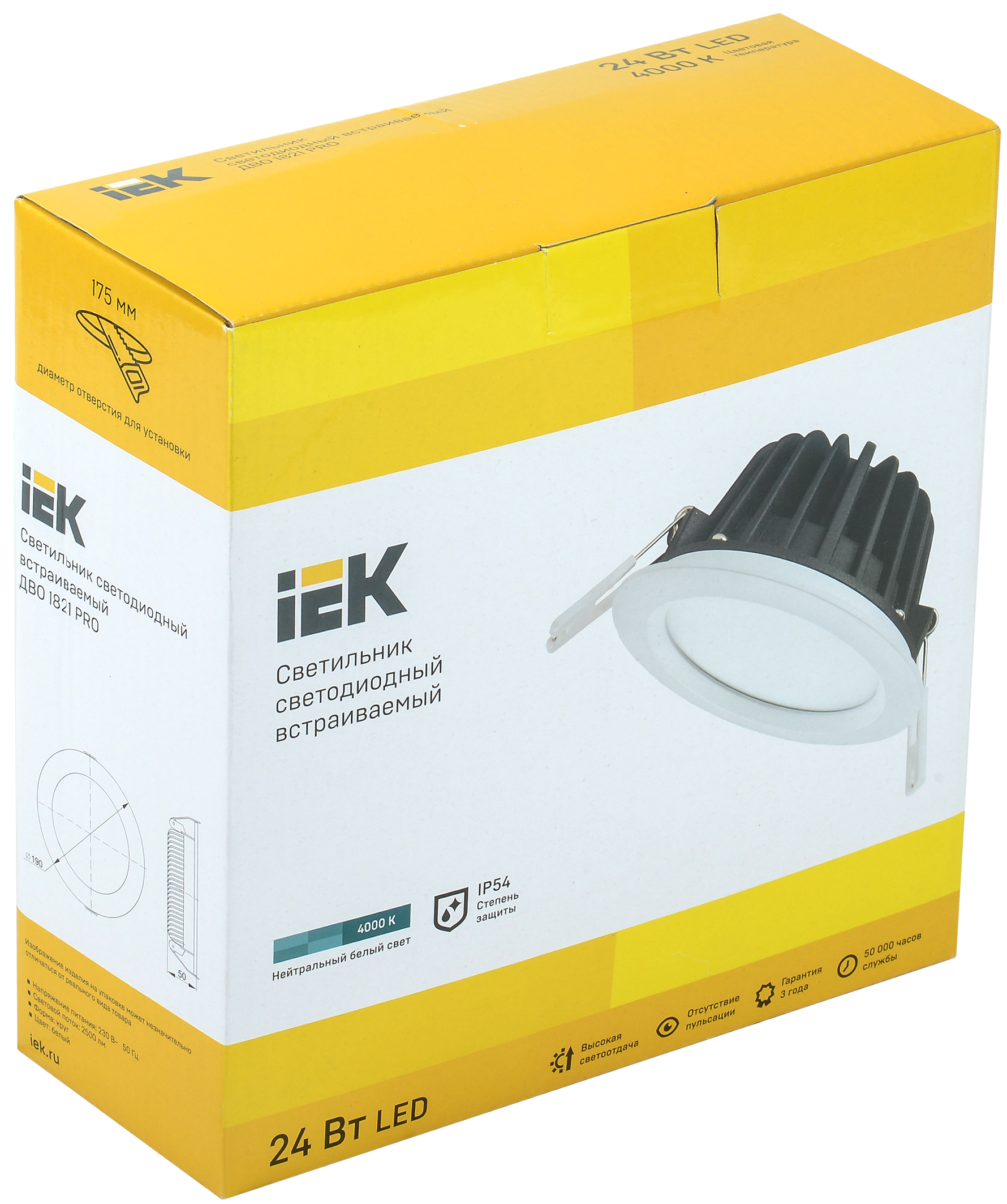Светильник светодиодный ДВО 1821 PRO круг 24Вт 4000K IP54 белый IEK - Фото 3