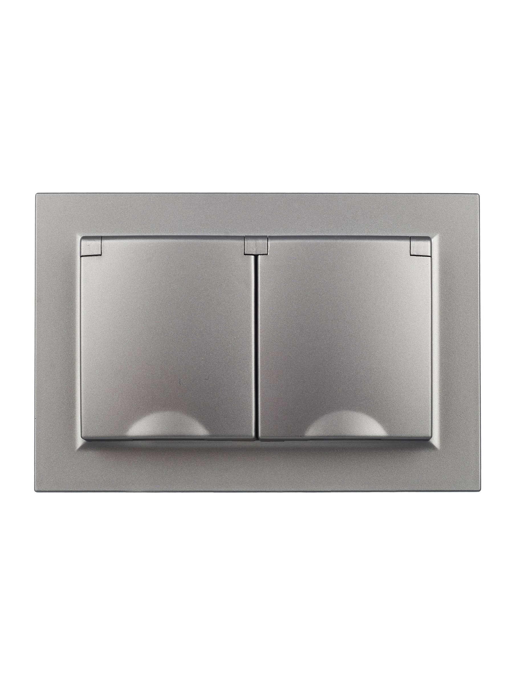 BRITE Розетка 2-местная с заземлением с защитными шторками и крышкой 16А в сборе IP44 РСбш12-3-44-БрС сталь IEK - Фото 8