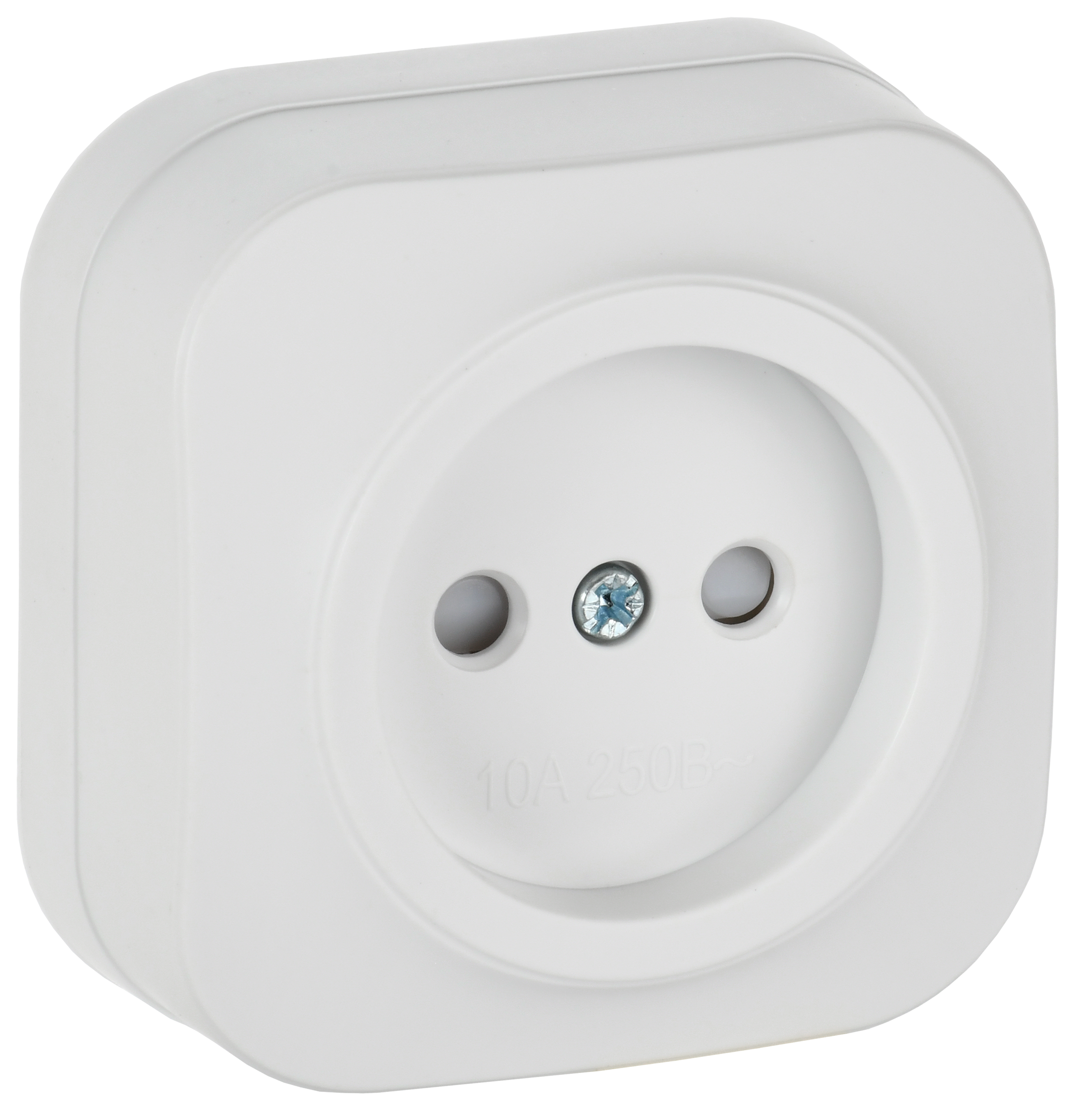 GLORY Розетка 1-местная для открытой установки без заземления с защитными шторками 10А РСш20-2-ХБм белый матовый IEK ERH13-K01M-10