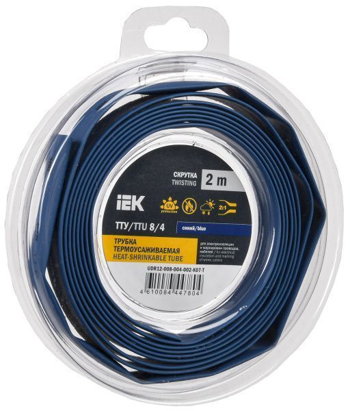 Трубка термоусадочная ТТУ нг-LS 8/4 синяя (2м/упак) IEK UDR12-008-004-002-K07-T