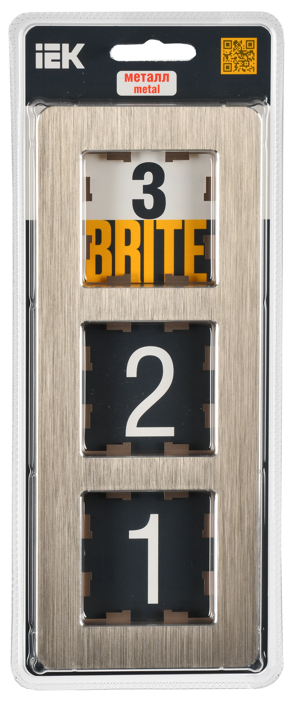 BRITE Рамка 3-местная РУ-3-1-Бр металл шампань RE AL IEK - Фото 2