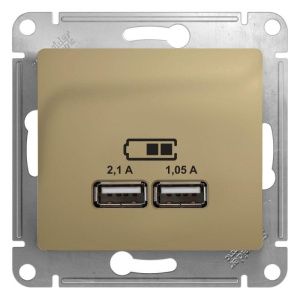 Розетка USB 2-м СП Glossa тип A+A 5В/2100мА 2х5В/1050мА механизм титан SE GSL000433 504572
