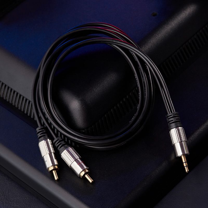 Шнур Стерео 3,5мм - 2 RCA, 3м, Gold-металл REXANT - Фото 2