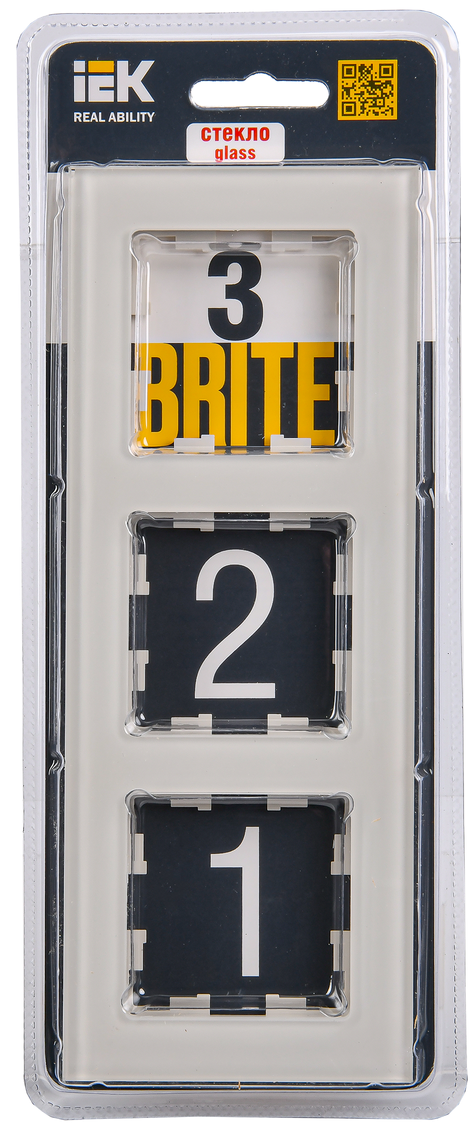 BRITE Рамка 3 -местная РУ-3-2-БрВа стекло ванильный IEK - Фото 2