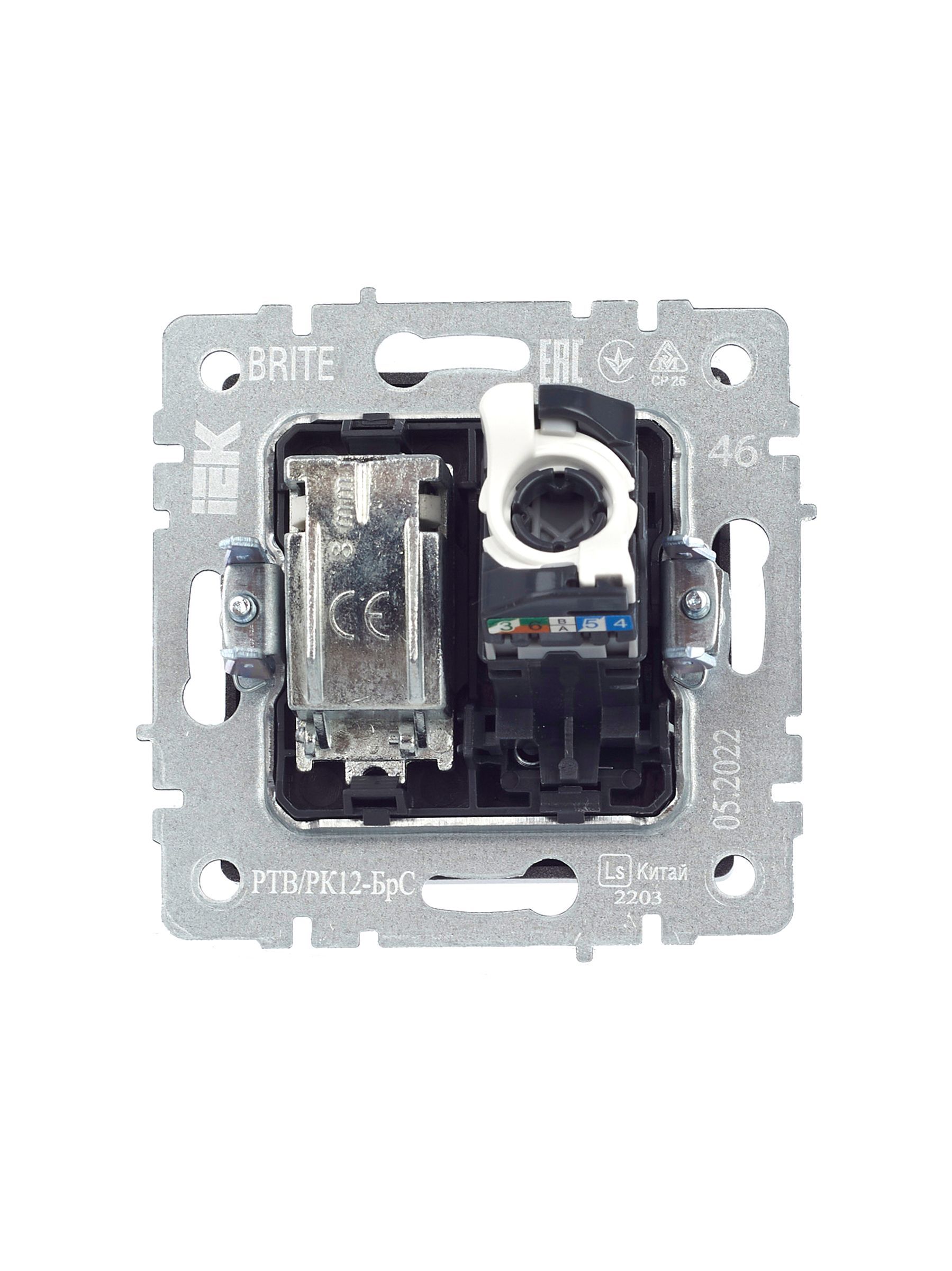 BRITE Розетка двойная TV+RJ45 кат.5E РТВ/РК12-БрС сталь IEK - Фото 5