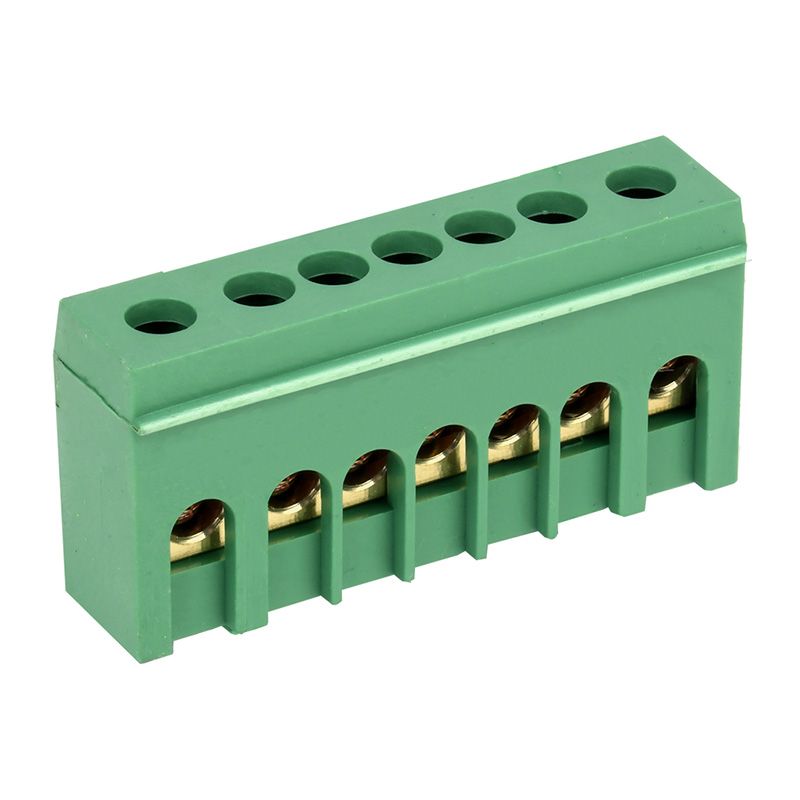 Шина PE «земля» в корпусном зеленом изоляторе на DIN-рейку 6x9мм 7 групп REXANT 11-2321