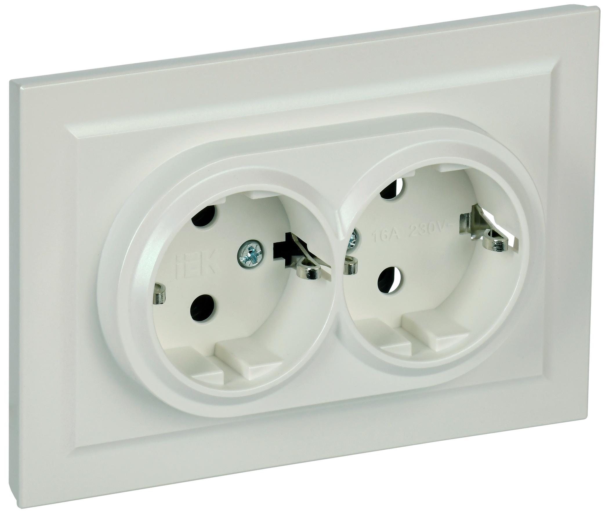 BRITE Розетка 2-местная с заземлением без защитных шторок 16А в сборе РС12-3-БрЖ жемчуг IEK BR-R21-16-K36-F