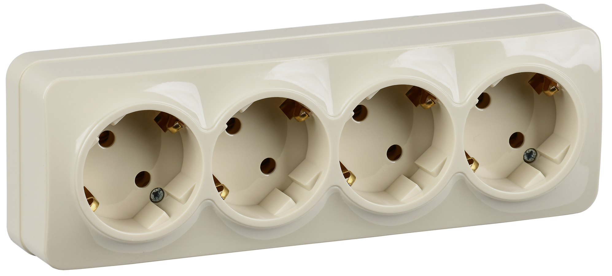 GLORY Розетка 4-местная для открытой установки с заземлением без защитных шторок 16А РС24-3-ХК кремовый IEK ERH41-K33-16