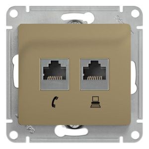 Розетка компьютерная + телефонная 2-м СП Glossa RJ45 + RJ11 кат.5E механизм титан SE GSL000485 1063805