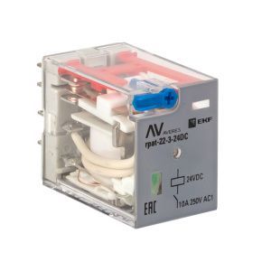 Реле промежуточное с кнопкой и мех. Индикацией RPAt 22/3 10A 24В DC EKF rpat-22-3-24DC