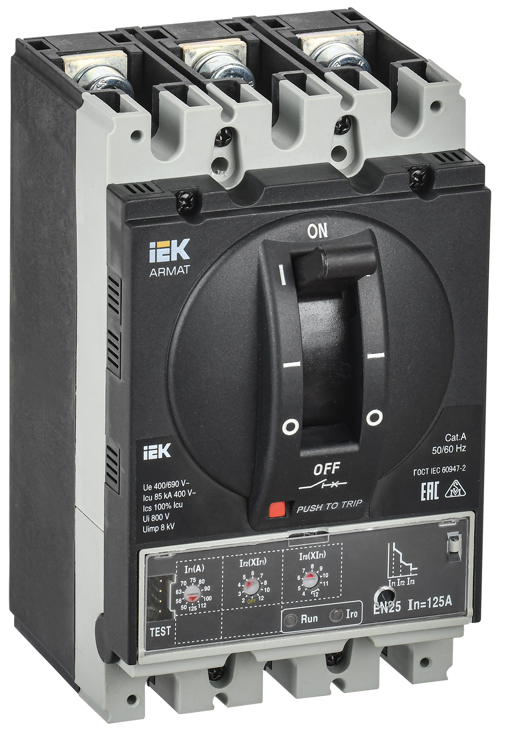 ARMAT Автоматический выключатель в литом корпусе 3P типоразмер A 85кА 125А расцепитель электронный стандартный IEK AR-MCCB-3A-085-0125A-ELSC