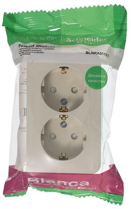 Розетка 2-м ОП Blanca 16А IP20 250В с заземл. защ. шторки с изолир. пластиной беж. SE BLNRA011217 - Фото 3