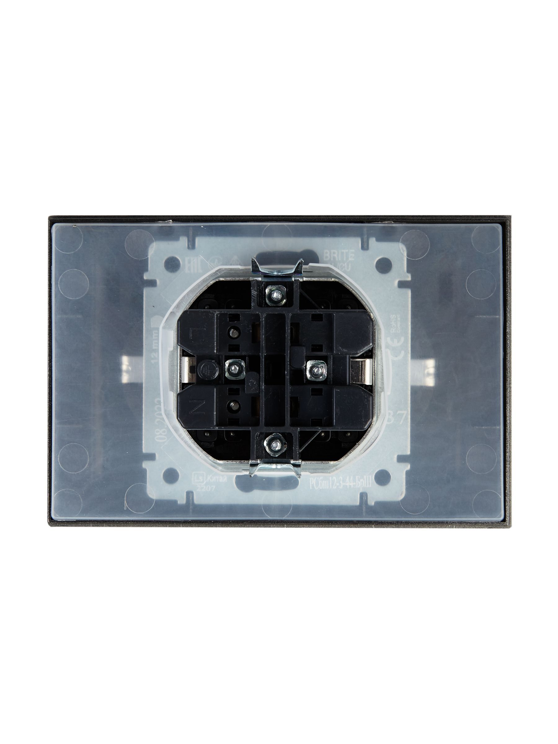 BRITE Розетка 2-местная с заземлением с защитными шторками и крышкой 16А в сборе IP44 РСбш12-3-44-БрШ шампань IEK - Фото 6