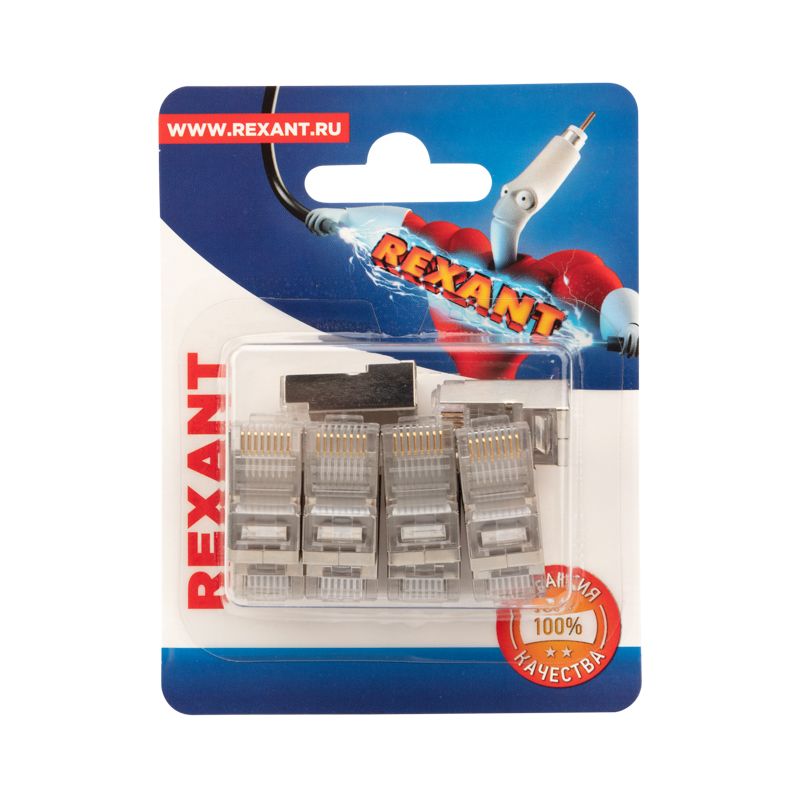 Разъем сетевой LAN на кабель, штекер 8Р8С (RJ-45), под обжим, в экране, 10шт. REXANT - Фото 2
