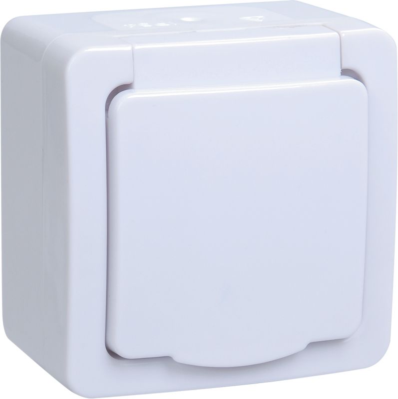 Розетка 1-местная для открытой установки РСб20-3-ГПБб с заземляющим контактом IP54 ГЕРМЕС PLUS (цвет крышки:белый) IEK ERMP12-K01-16-54-EC