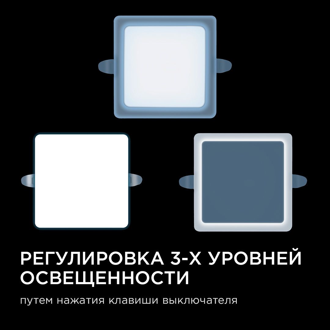 Панель светодиодная встраиваемая безрамочная FLP, 12Вт (8Вт+4Вт), 230В/50Гц, 1020лм, 6500К, IP20, 12 - Фото 4
