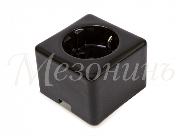 Розетка ретро фарфоровая, двухполюсная, с заземляющим контактом, коллекция "QUADRA" , цвет - черный,