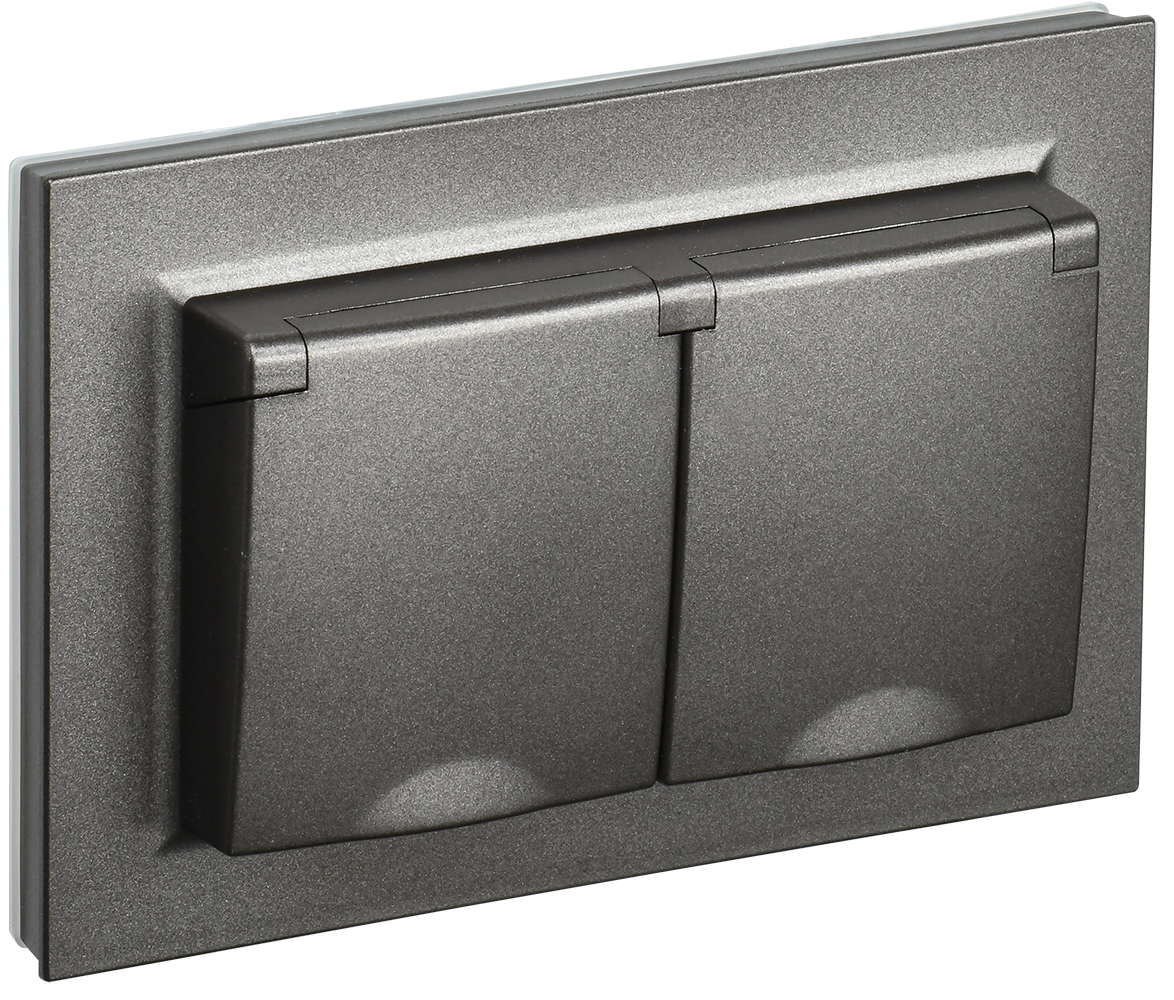 BRITE Розетка 2-местная с заземлением с защитными шторками и крышкой 16А в сборе IP44 РСбш12-3-44-БрТБ темная бронза IEK BR-R26-16-44-K45-F