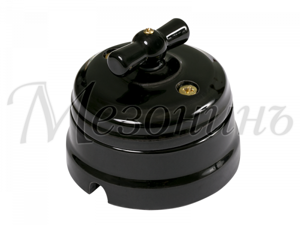 Выключатель ретро фарфоровый поворотный на два положения, для включения из 2х мест (1-клавишный про