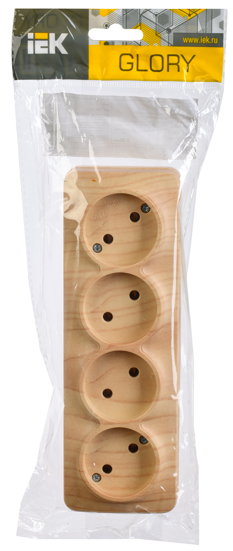 GLORY Розетка 4-местная для открытой установки без заземления без защитных шторок 10А РС24-2-ХС сосна IEK - Фото 2