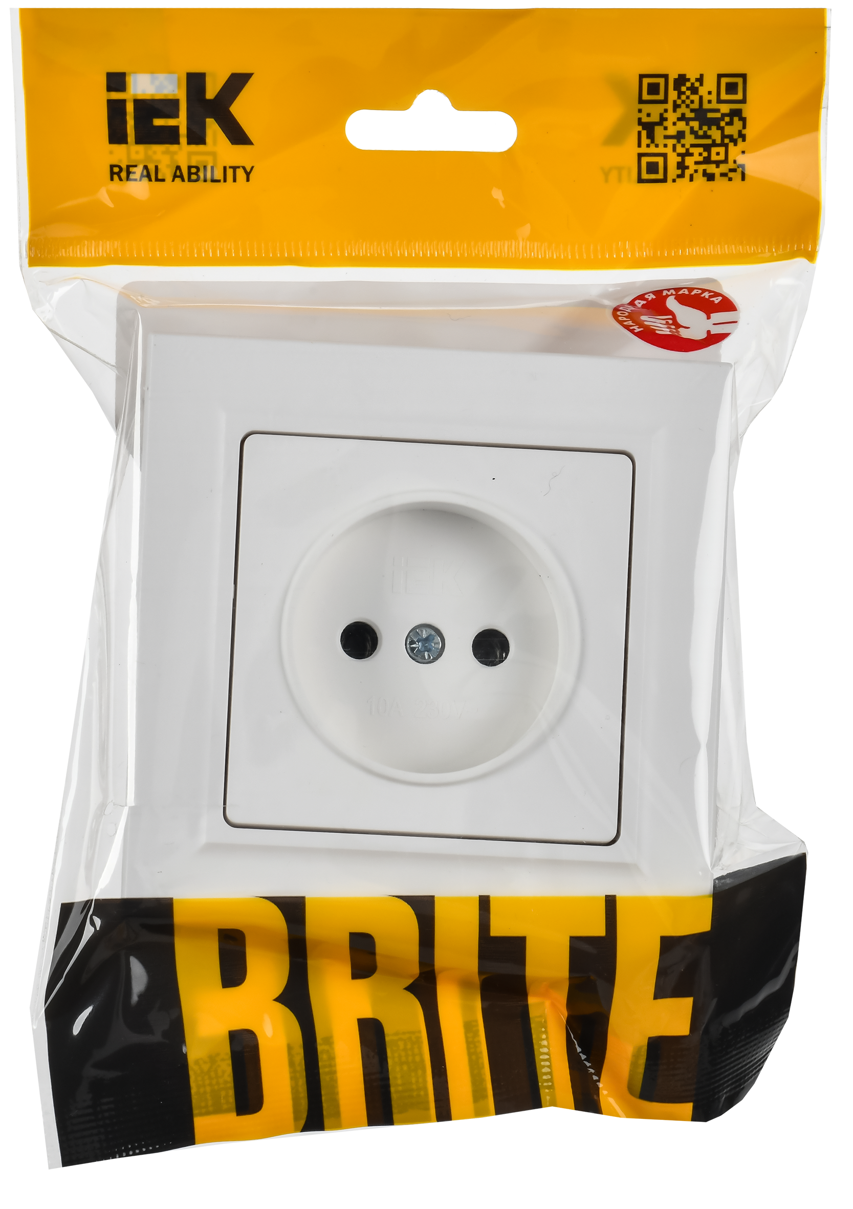 BRITE Розетка 1-местная без заземления без защитных шторок 10А в сборе РСР10-1-0-БрАБ арктический белый IEK - Фото 2