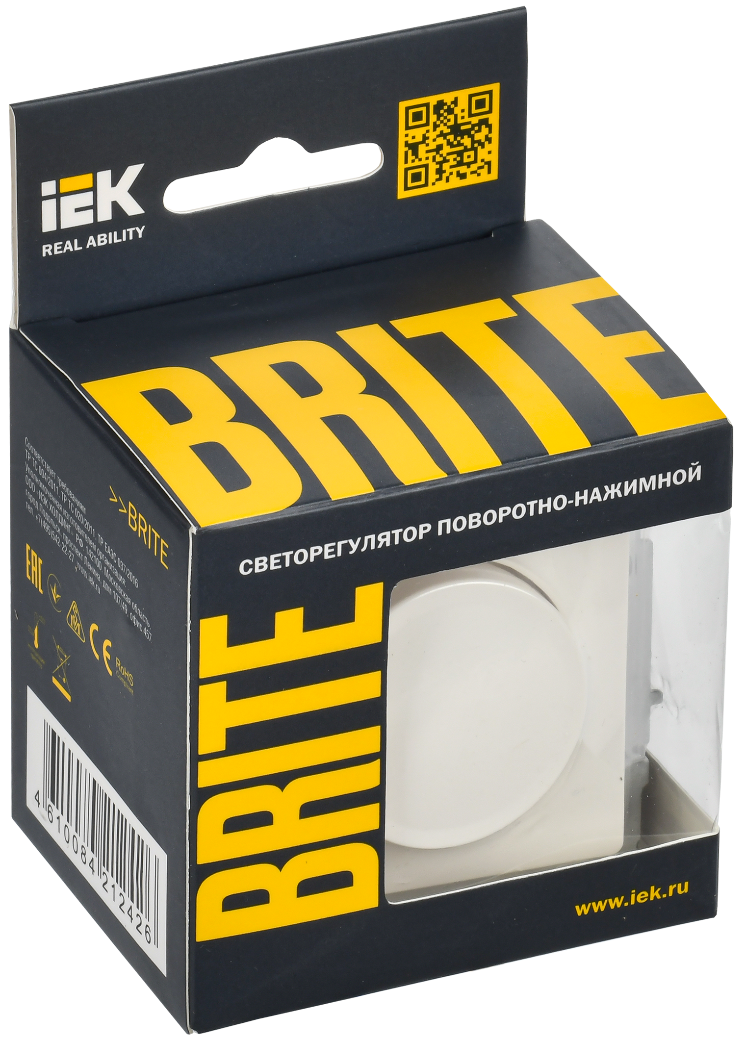 BRITE Светорегулятор поворотно-нажимной 600Вт СС10-1-0-БрБ белый IEK - Фото 2