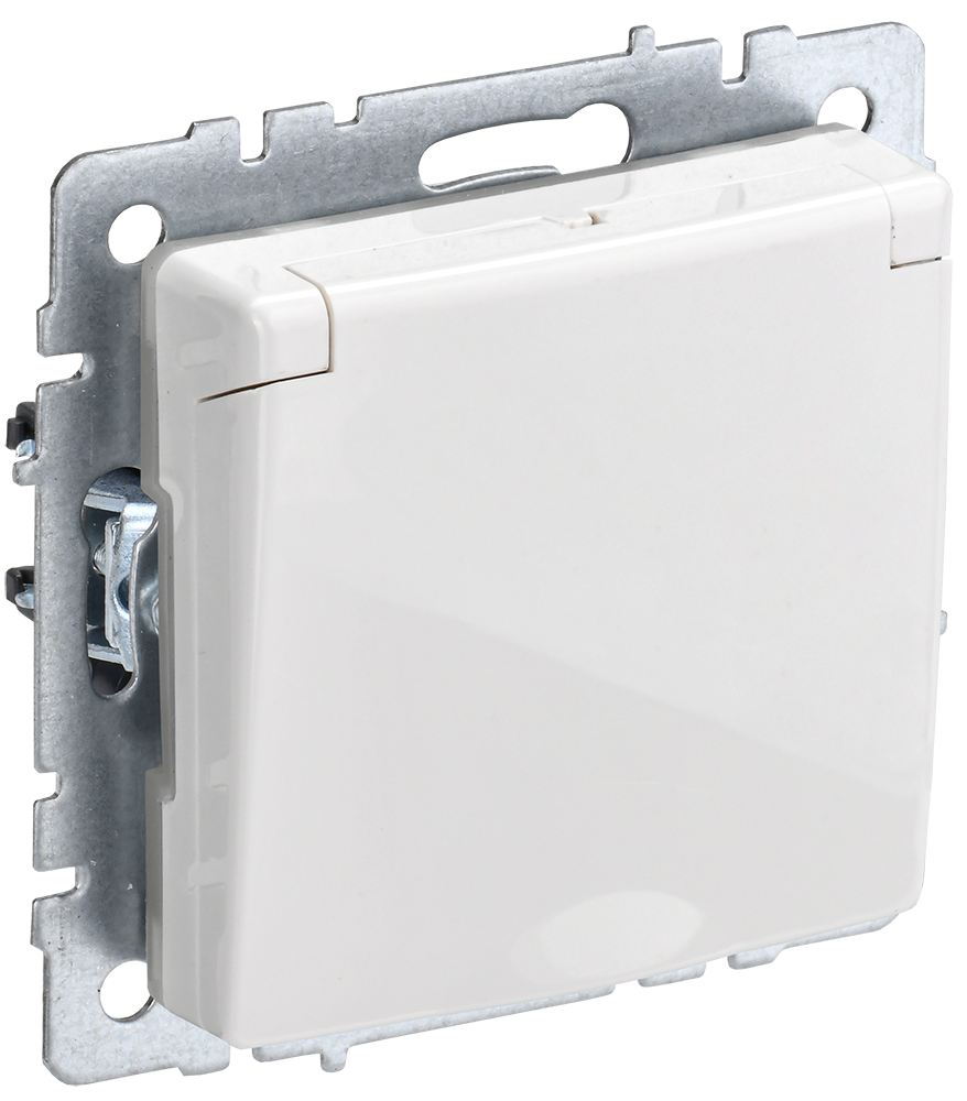 BRITE Розетка 1-местная с заземлением с защитными шторками и крышкой 16А IP20 РСбш10-3-БрБ белый IEK BR-R16-16-K01