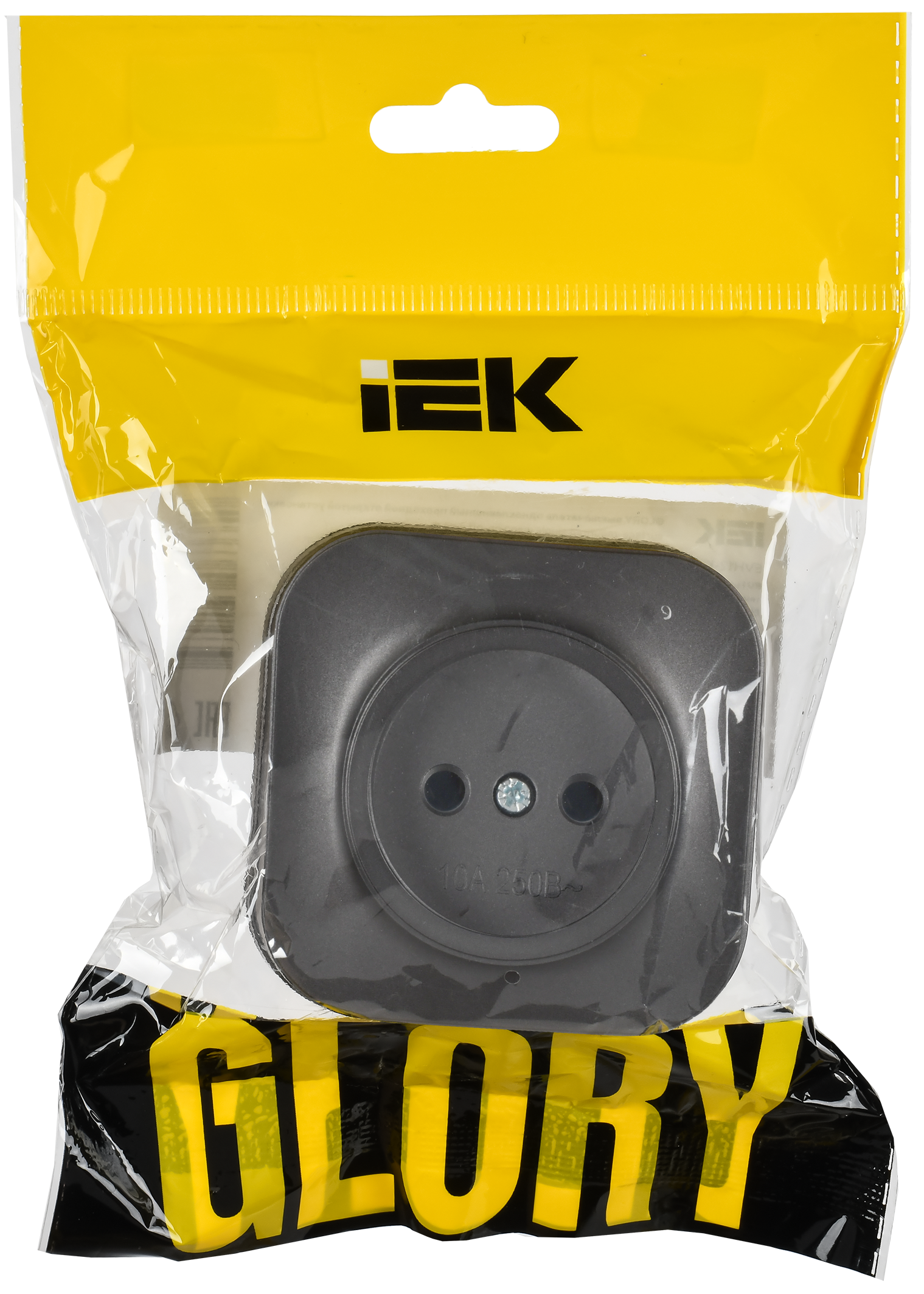 GLORY Розетка 1-местная для открытой установки без заземления без защитных шторок 10А РС20-2-ХСм сталь матовый IEK - Фото 2