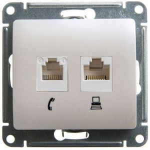 Розетка компьютерная + телефонная 2-м СП Glossa RJ45 + RJ11 кат.5E механизм перламутр SE GSL000685 1180349