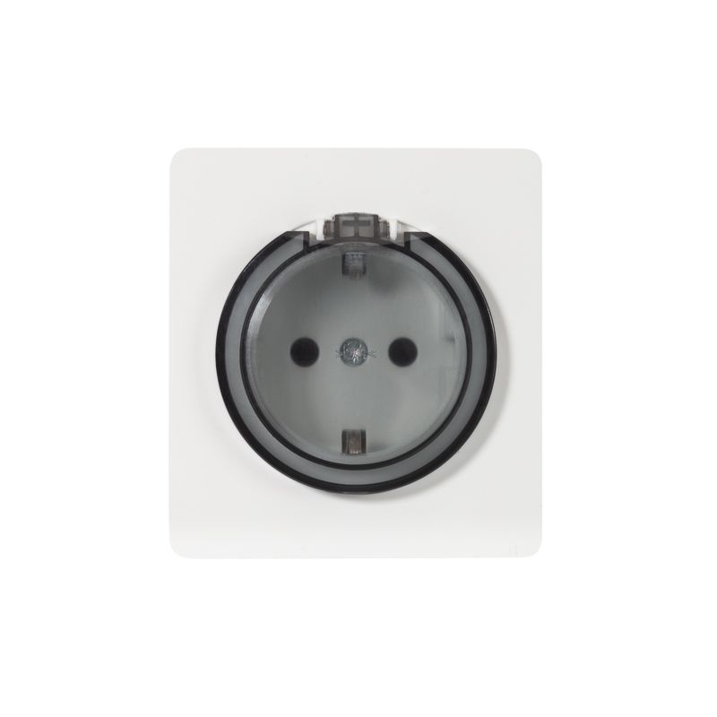 Розетка ROUND 1-ая с/з с/у, со шторками и крышкой 16А перламутр KRANZ KR-78-0702-1