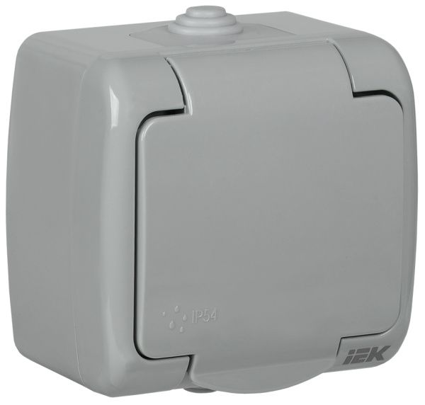 AQUATIC Розетка 1-местная с заземлением и крышкой для открытой установки 16А IP54 РСш12-2-А IEK ERA12-K03-16-54