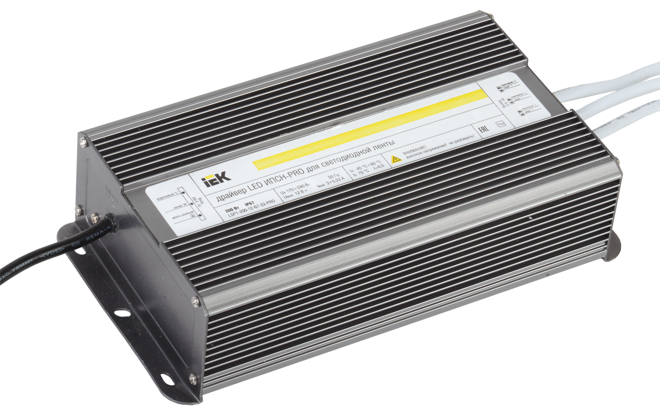 Драйвер LED ИПСН-PRO 200Вт 12В блок-шнуры IP67 IEK LSP1-200-12-67-33-PRO