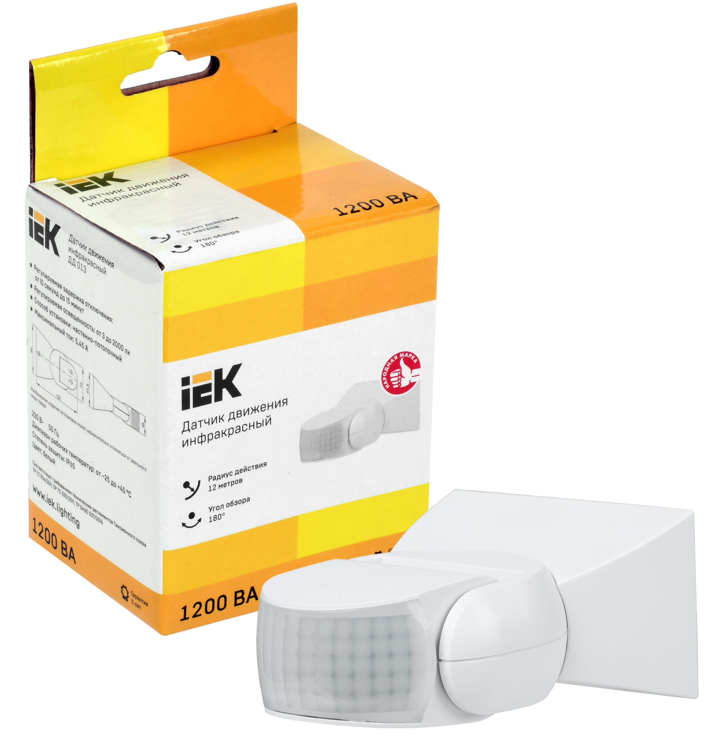 Датчик движения ДД-013 1200Вт 180град 12м IP65 белый IEK - Фото 2