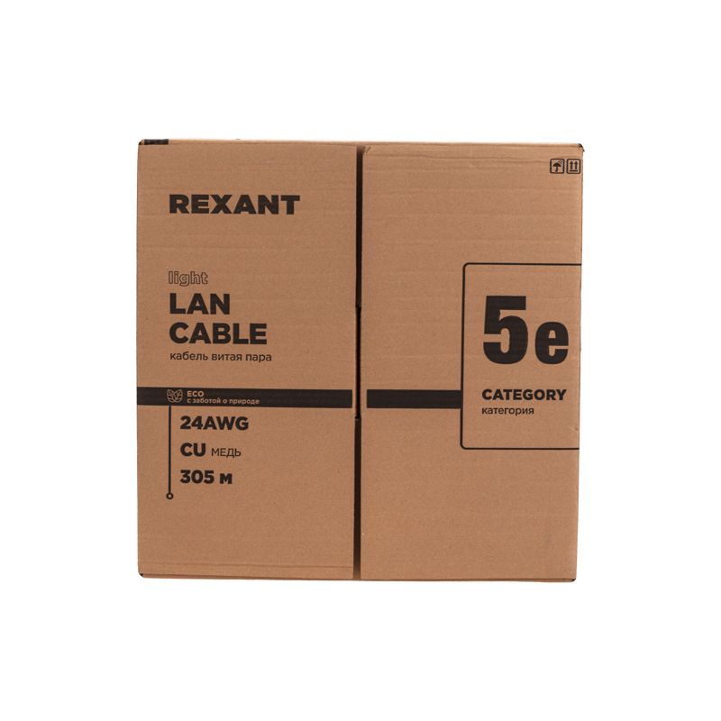 Кабель витая пара F/UTP, CAT 5е, PVC, 4PR, 24AWG, INDOOR, SOLID, серый, 305м, серия LIGHT, РФ REXANT - Фото 2