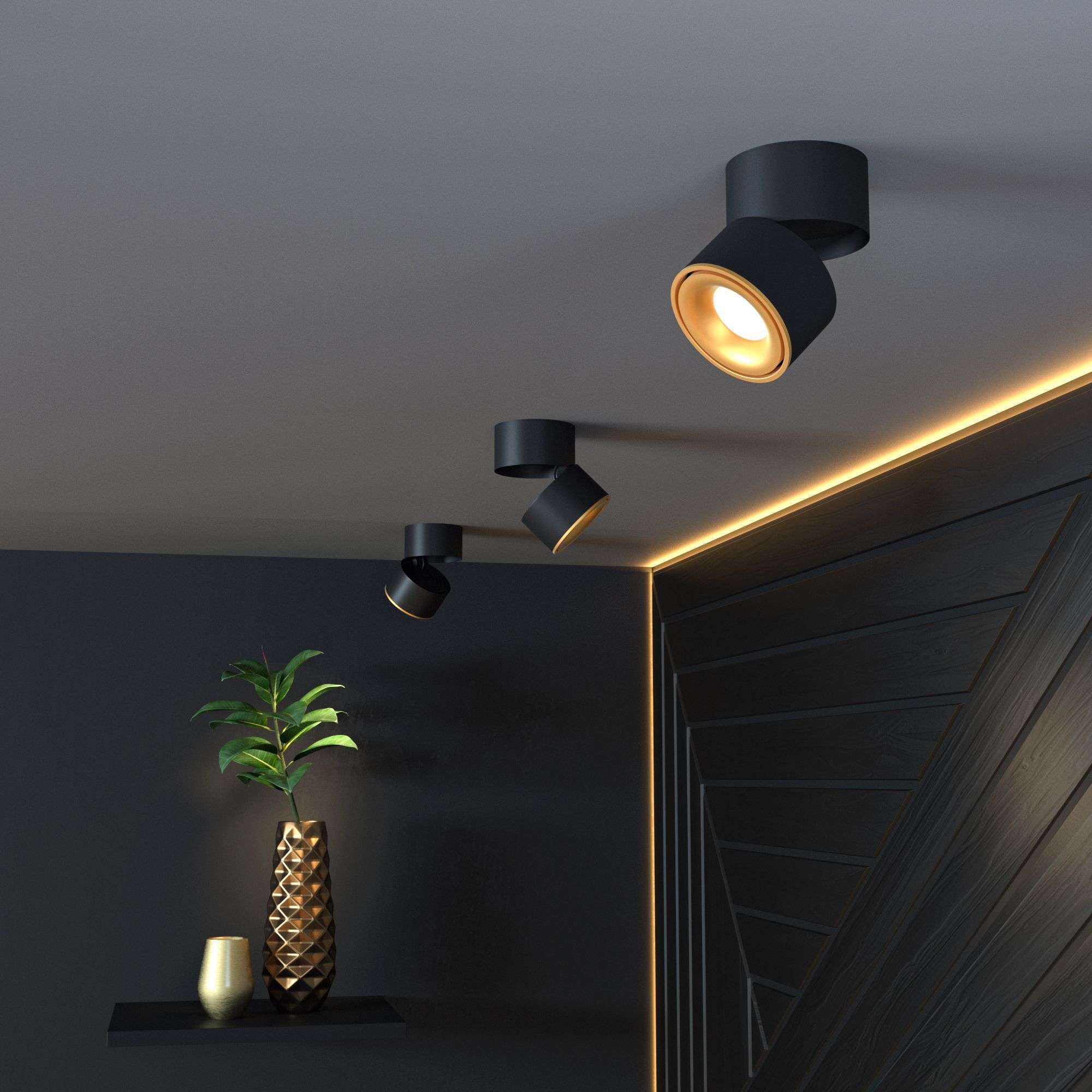 Светильник светодиодный накладной DLR031 15W 4200K 3100 черный матовый/золото Elektrostandard - Фото 4