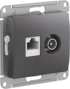 Розетка компьютерная + телевизионная 2-м Glossa RJ45 кат.5E + TV механизм графит SE GSL001389 1402930