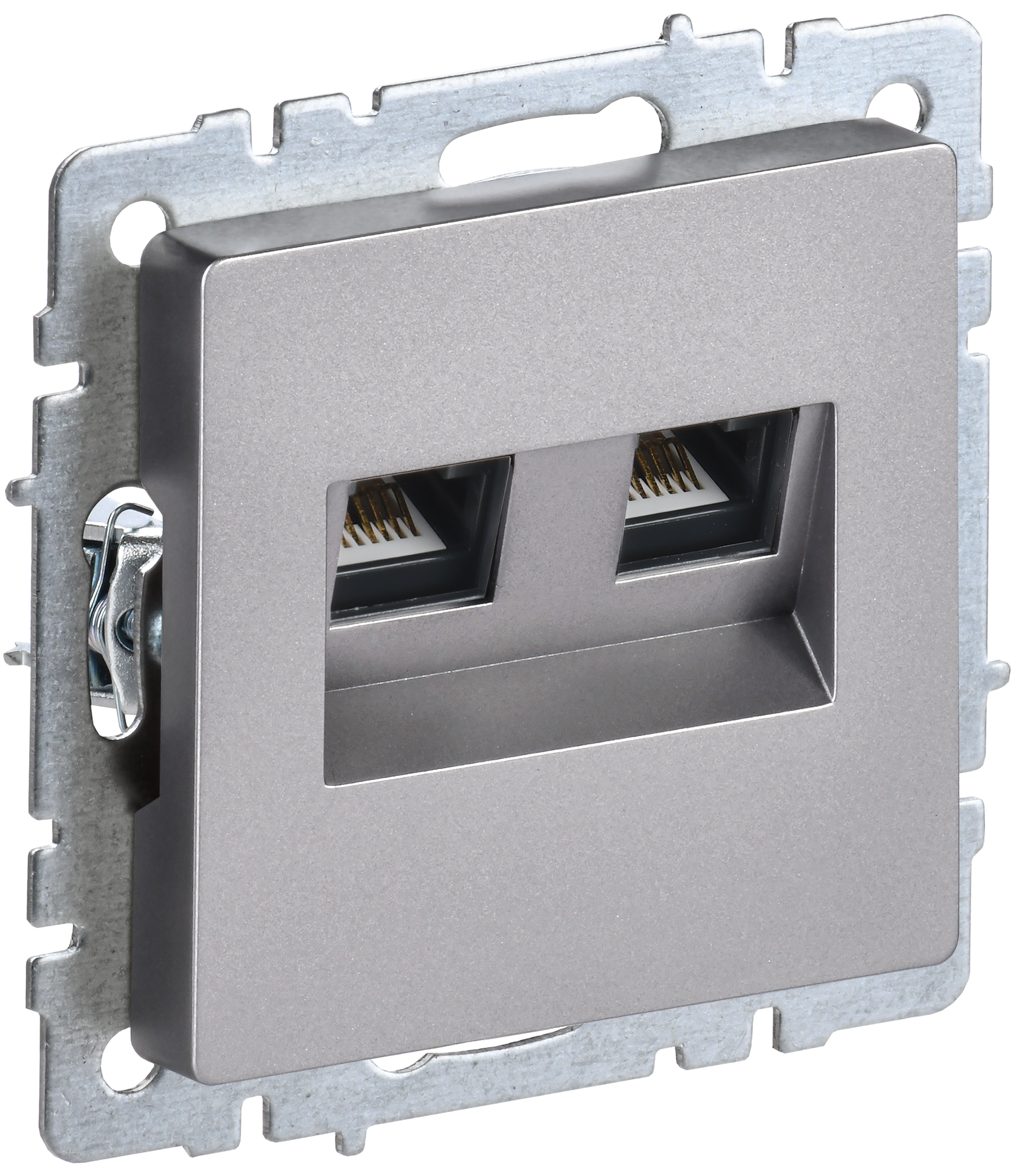 BRITE Розетка компьютерная двойная RJ45 кат.5E РК10-2-БрС сталь IEK