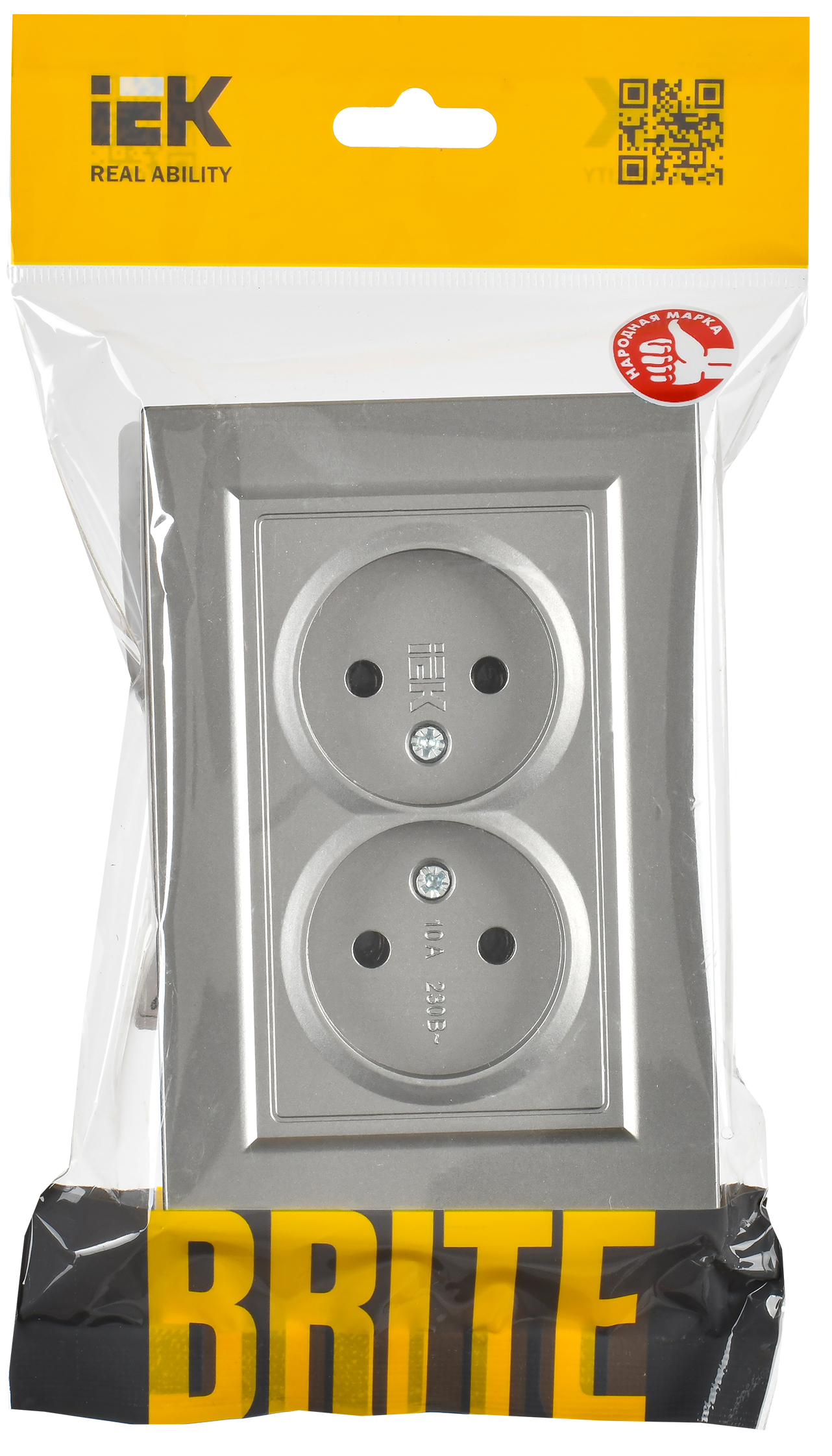 BRITE Розетка 2-местная без заземления без защитных шторок 10А в сборе РС12-2-БрС сталь IEK - Фото 2