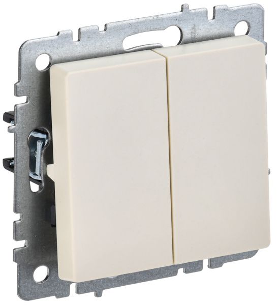 BRITE Выключатель 2-клавишный проходной 10А ВС10-2-6-БрКр бежевый IEK BR-V22-0-10-K10