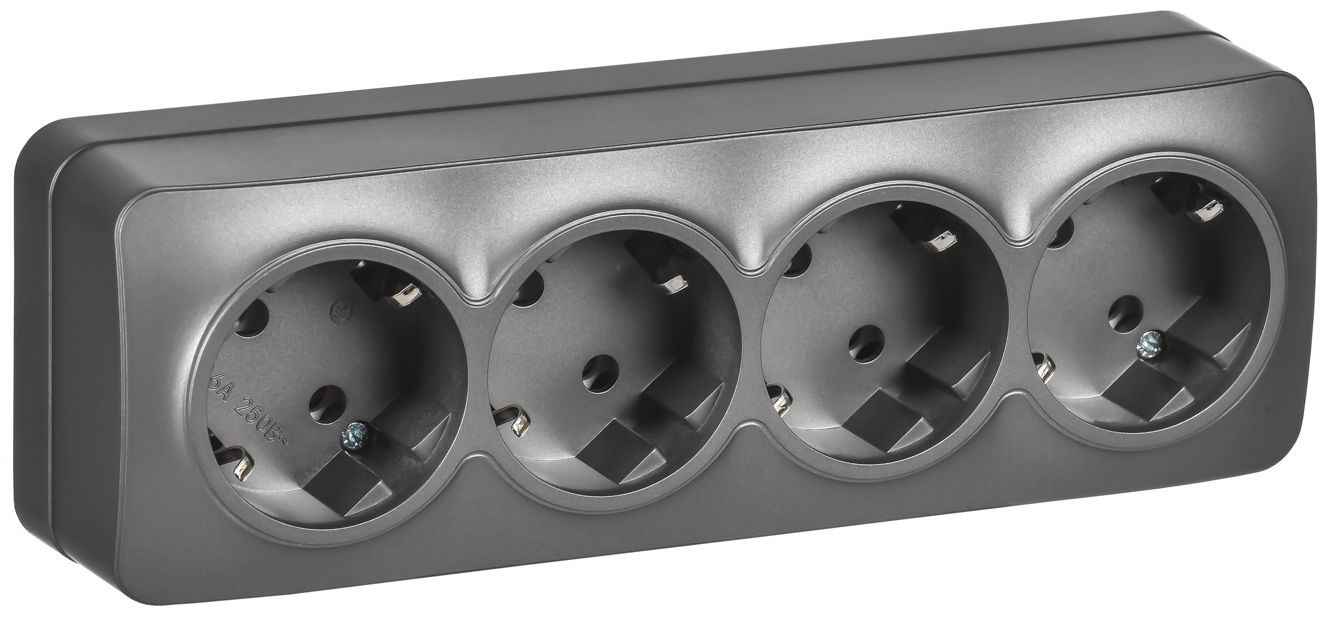 GLORY Розетка 4-местная для открытой установки с заземлением без защитных шторок 16А РС24-3-ХСм сталь матовый IEK ERH41-K46M-16