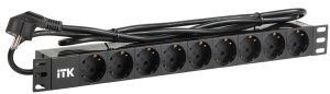 ITK PDU 9 розеток DIN49440 (нем. станд.) 1U, шнур 2м вилка DIN49441 (нем. станд.), профиль из ПВХ, черный PH22-9D1-P