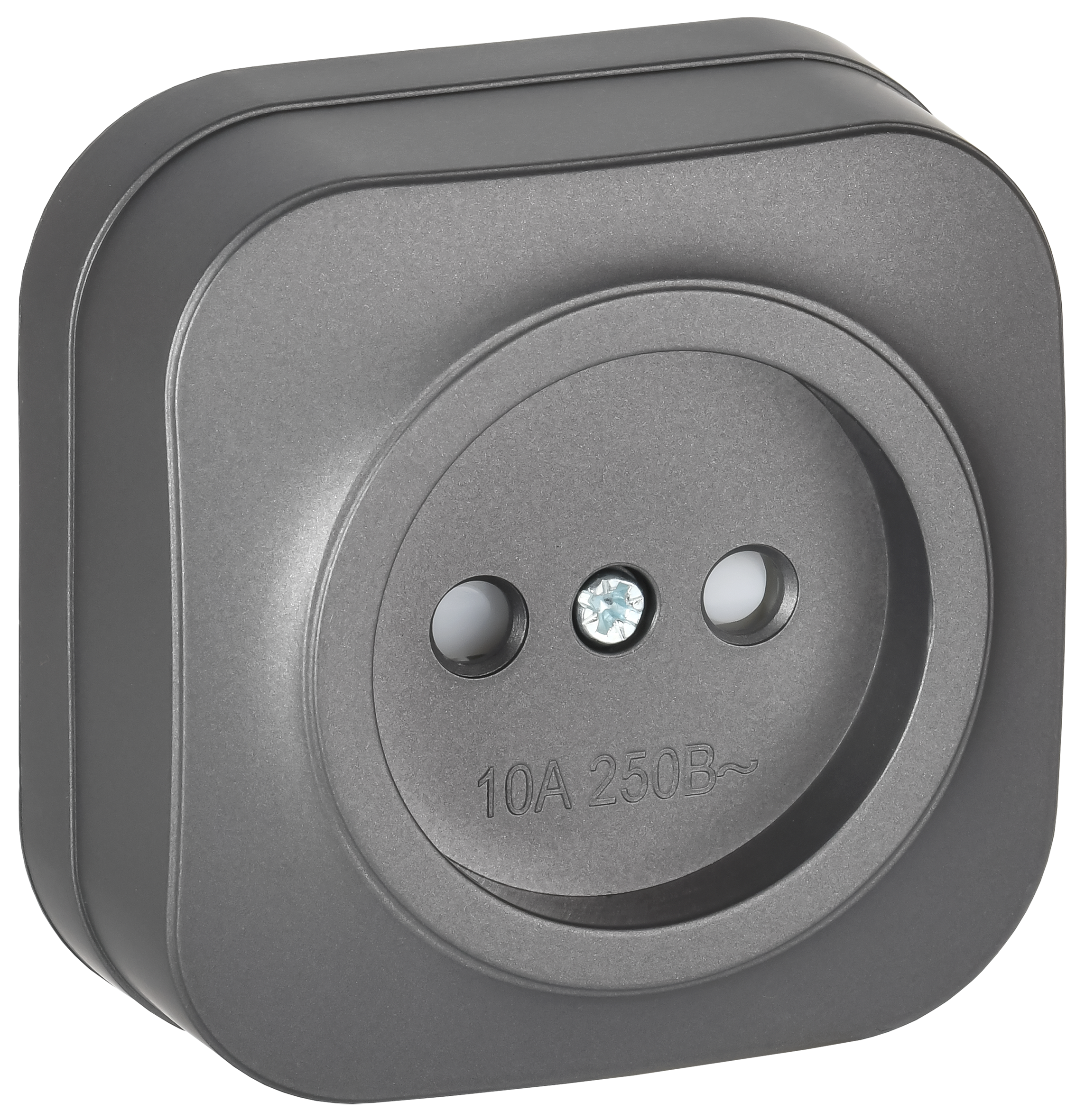 GLORY Розетка 1-местная для открытой установки без заземления с защитными шторками 10А РСш20-2-ХСм сталь матовый IEK ERH13-K46M-10