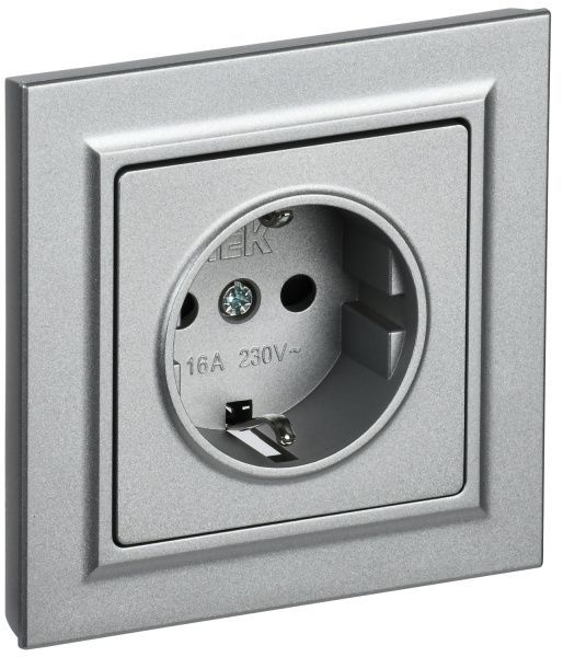 BRITE Розетка 1-местная с заземлением с защитными шторками 16А в сборе РСР14-1-0-БрА алюминий IEK BR-R14-16-K47-F