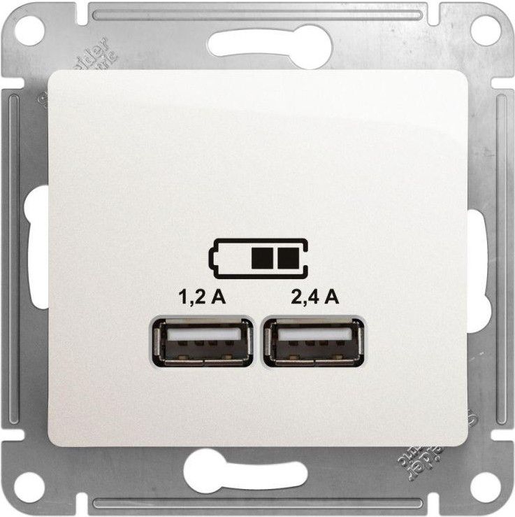 Розетка USB Glossa тип A+C 5В/2.4А 2х5В/1.2А механизм перламутр. SE GSL000639