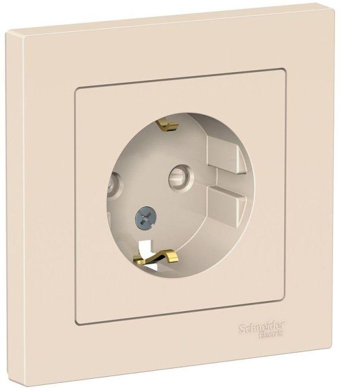 Розетка 1-м СП AtlasDesign 16А IP20 с заземл. защ. шторки в сборе беж. SE ATN000244