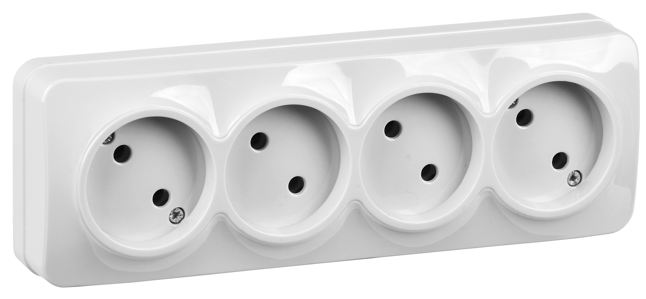 GLORY Розетка 4-местная для открытой установки без заземления без защитных шторок 10А РС24-2-ХБ белый IEK ERH40-K01-10